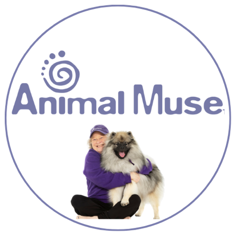 Animal Muse logo with Cathy and her dog Yogi Bear